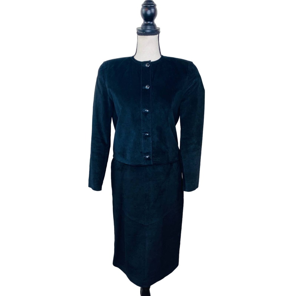 Vintage Evan Davies Black Suede Leather Suit 4 Petite Western Luxe Glam Rodeo